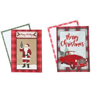 2pk Deluxe Farmhouse Red Buffalo Plaid Christmas Card & Envelope Box Set NWT